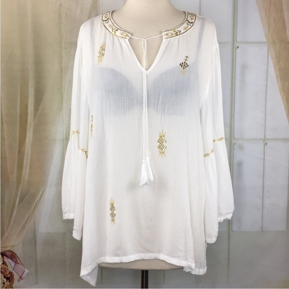 🆕 RUBY Rd. Sheer Boho Long
Sleeved Blouse L